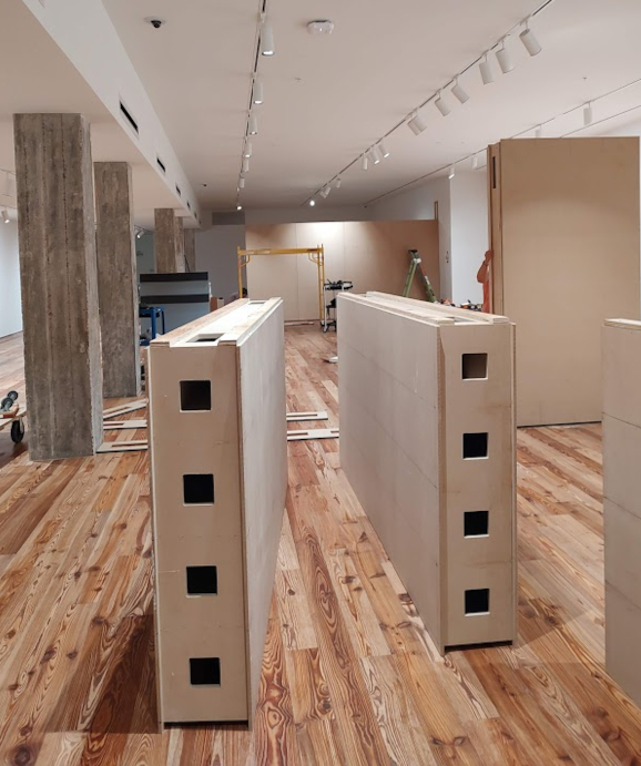 Gallery being prepared for an exhibition.